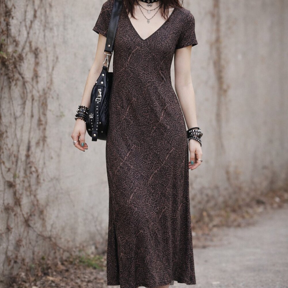 Vintage Deadstock Y2K CDC Leopard Print Mall Goth Soft Grunge Maxi, Size‎ 8